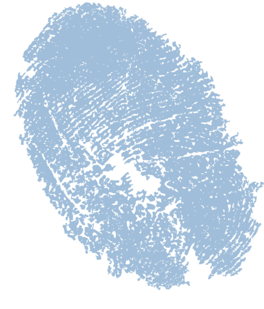 Der Fingerabdruck von Firmengründer der Gebäudereinigung Özer GmbH, Ilyas Özer, in blau gefärbt auf weißem Grund.
